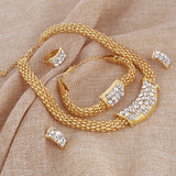 Amazing Price Wedding Gold Plate Jewelry Sets For Women Pendant Statement African Beads Crystal Necklace Earrings Bracelet Rings