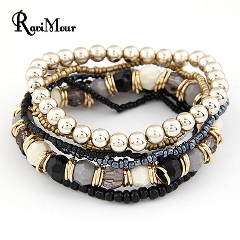 2017 Bohemian Fashion Jewelry MutiLayer Beads Bracelets & Bangles for Women Elastic Strand Pulseras Mujer Femme Bijouterie