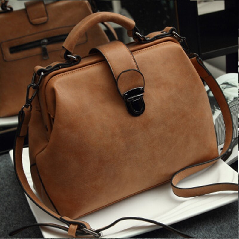 Fashion Plaid Rivets Design Pu Leather Crossbody Bags For Women Solid Color Shoulder Handbags Female Doctor Tote