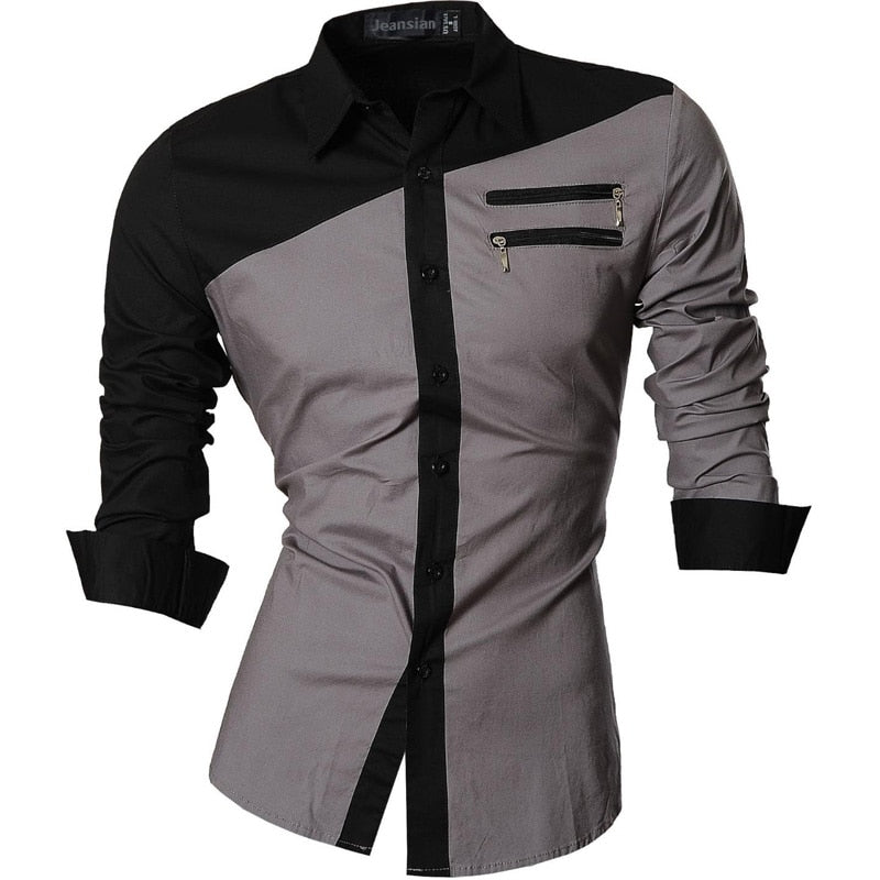 jeansian Spring Autumn Features Shirts Men Casual Long Sleeve Casual Slim Fit Male Shirts Zipper Decoration (No Pockets) Z015