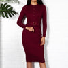 Women Midi Sweater Dress Autumn Winter 2021 New Fashion Button Long Sleeve Pencil Dress Knitted Women Bodycon Dress Black Red