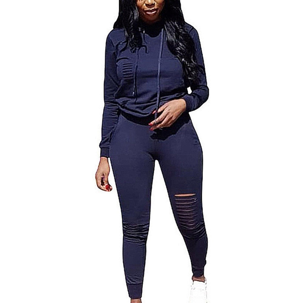 2021 New Two Piece Set Tracksuit Women Spring Sportwear Suit Hoodies Sweatshirt+Hollow Pants 2 Piece Set Women Outfits Sets