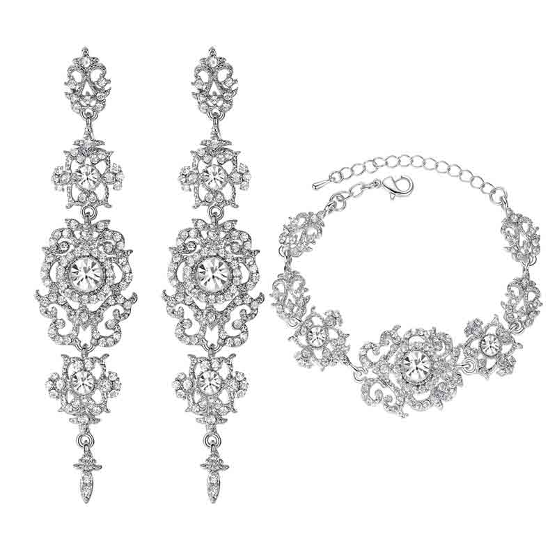 Minmin 2019 New Chandelier Shape Bridal Crystal Jewelry Sets for Women Earrings and Bracelet Sets Wedding Accessory EH162+SL037