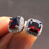 Luxury Female Crystal Zircon Stone Earrings Fashion Silver Color Jewelry Vintage Double Stud Earrings For Women