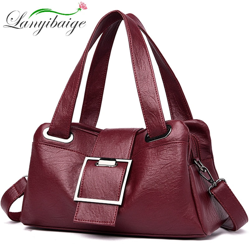 Women Leather Handbags Vintage Soft Leather Female Crossbody Shoulder Bags Designer Brand Ladies High Capacity Top-Handle Bags