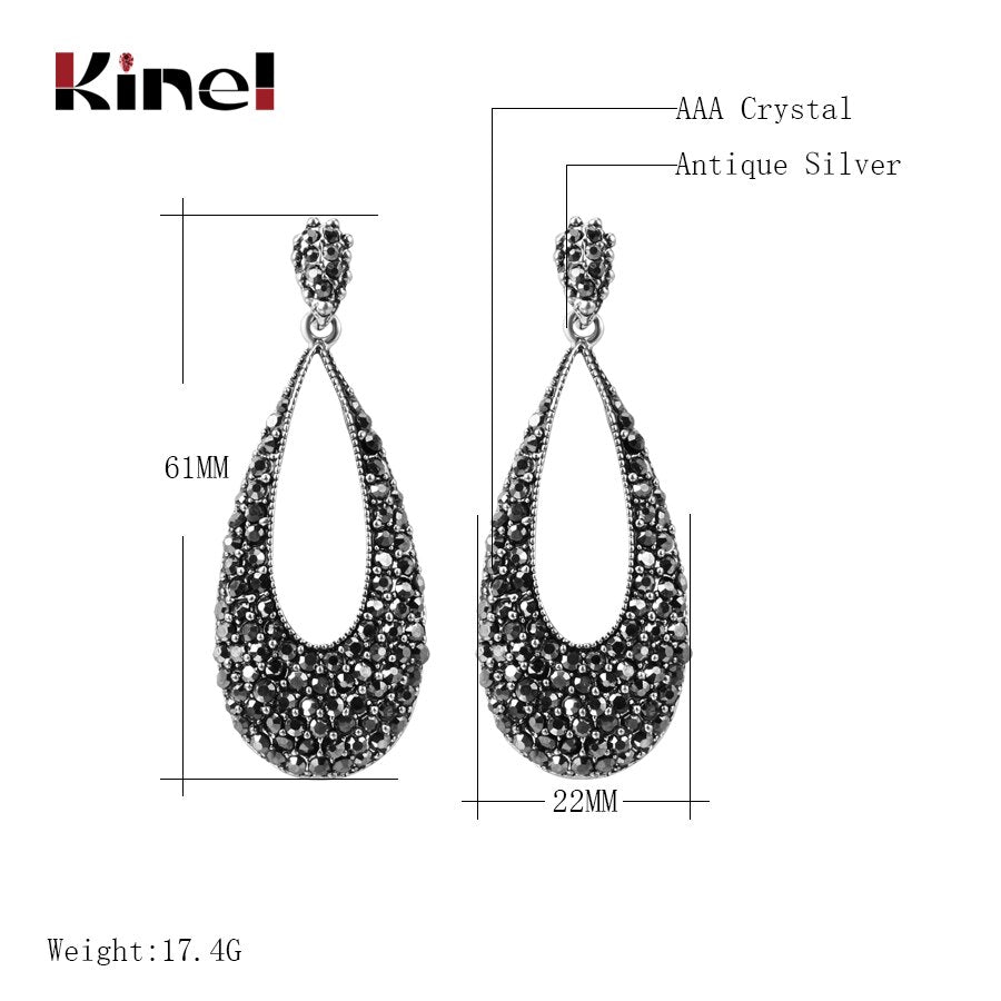 Kinel Luxury Bright Crystal Drop Earrings For Women Antique Tibetan Silver Party Accessories Charm Earrings Vintage Jewelry