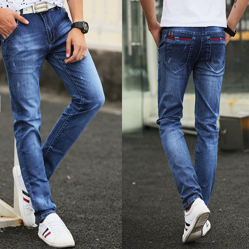 Jeans men's 2021 new slim jeans, high-quality casual stretch trousers men's clothing, fashion Korean straight versatile jeans