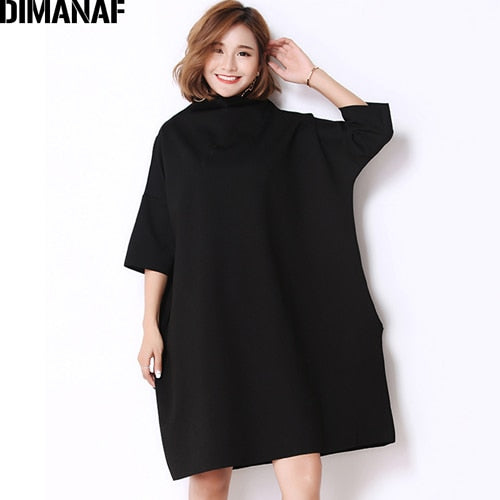 DIMANAF Autumn Dresses Women Turtleneck Cotton Knitting Femme Clothes Elegant Solid Vestidos Oversize Fashion Ladies Dress 2021