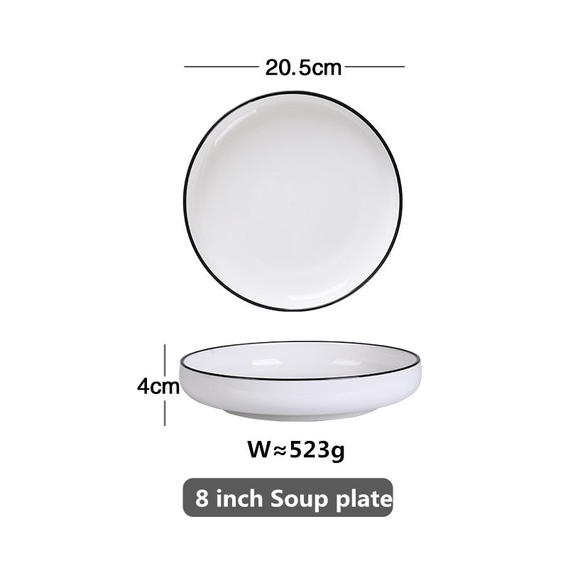 White Dinner Plate Set Ceramic Kitchen Plate Tableware Set Food Dishes Rice Salad Noodles Bowl Soup Kitchen Cook Tool 1pc