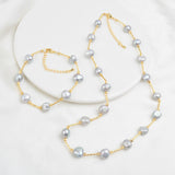 ASHIQI Natural Freshwater Pearl Jewelry Set Necklace Bracelet for Women NE+BR