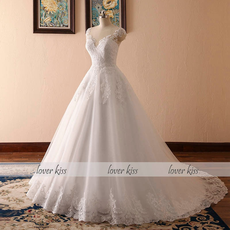 Lover Kiss Fashion V-Neck Tulle Ball Gown Wedding Dresses 2021 Real Vestidos De Noiva Charming Court Train Formal Bride Dresses