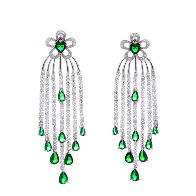 925 Sterling Drop Earrings For Women Artificial Emerald Vintage Fine Jewelry Cubic Zirconia Green Stone Luxury Eardrop Brincos