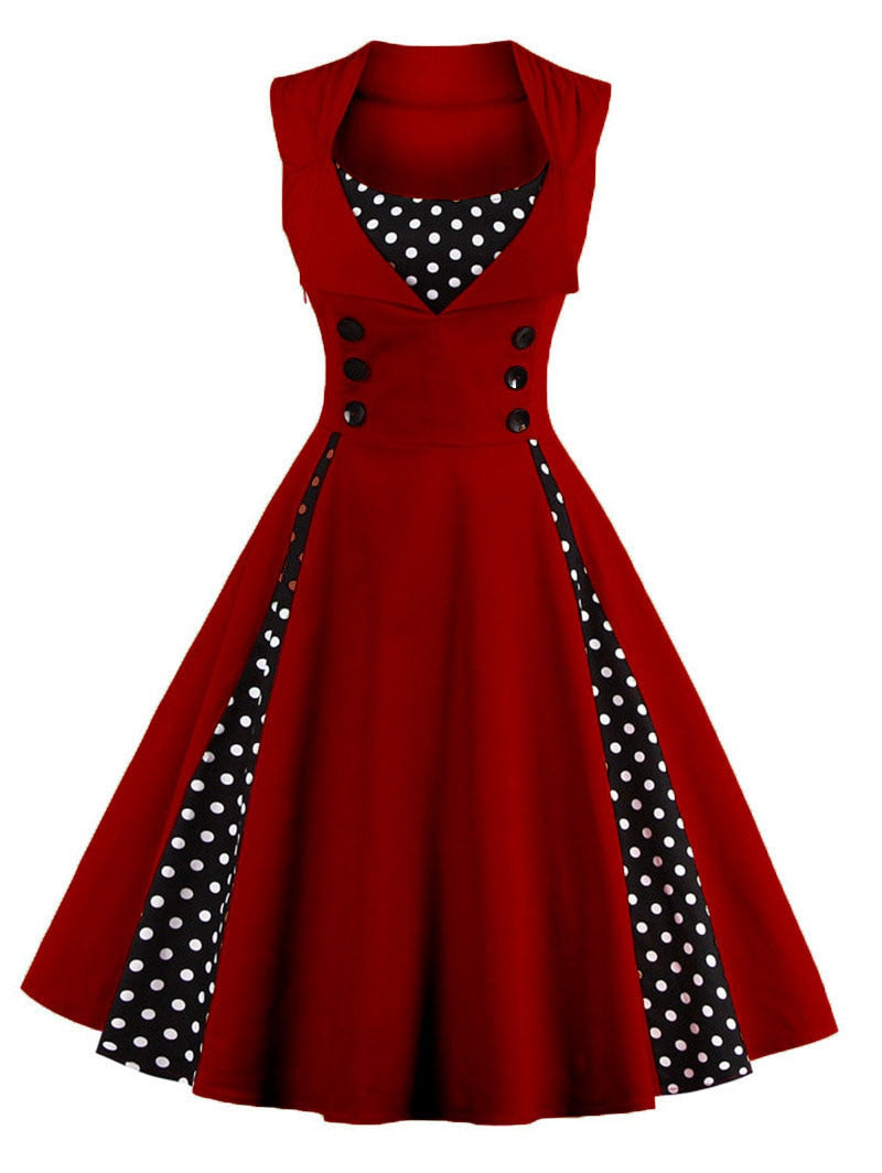 S-4XL Women Robe Retro  Vintage Dress 50s 60s Rockabilly Dot Swing Pin Up Summer Party Dresses Elegant Tunic Vestidos Casual