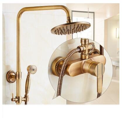 Wall Mounted Bathroom Rain Shower Set Antique Bronze Rainfall Shower with Hand Shower Brass Rain Shower Faucet Sets EL4003