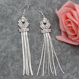 Hesiod Silver Color Women Earrings Full Crystal Long Tassel Leaf Star Pendant Earrings for Wedding Romantic Christmas Gifts