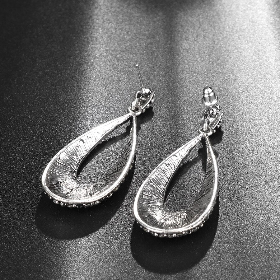 Kinel Luxury Bright Crystal Drop Earrings For Women Antique Tibetan Silver Party Accessories Charm Earrings Vintage Jewelry