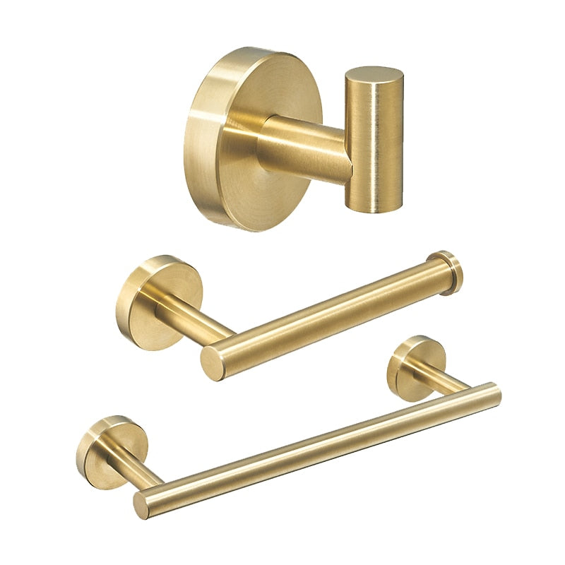 Frap Gold Bathroom Hardware Set Paper Holder Towel Rack Robe Hook Towel Bar Stainless Steel Bathroom Accessories Y38124-1