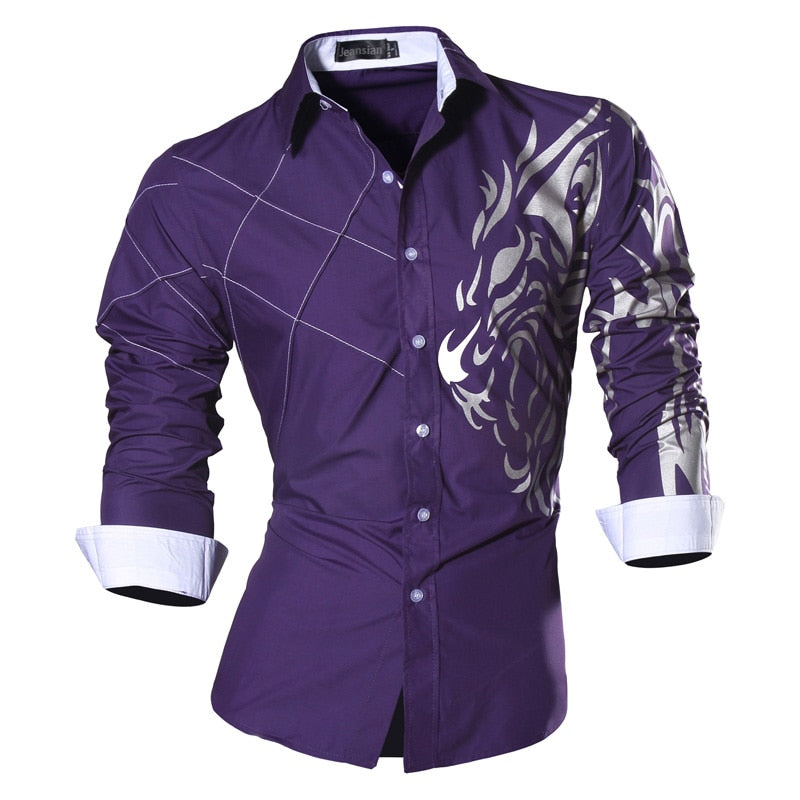 Jeansian Men's Fashion Dress Shirts Casual Long Sleeve Slim Fit Tatoo Stylish Z030