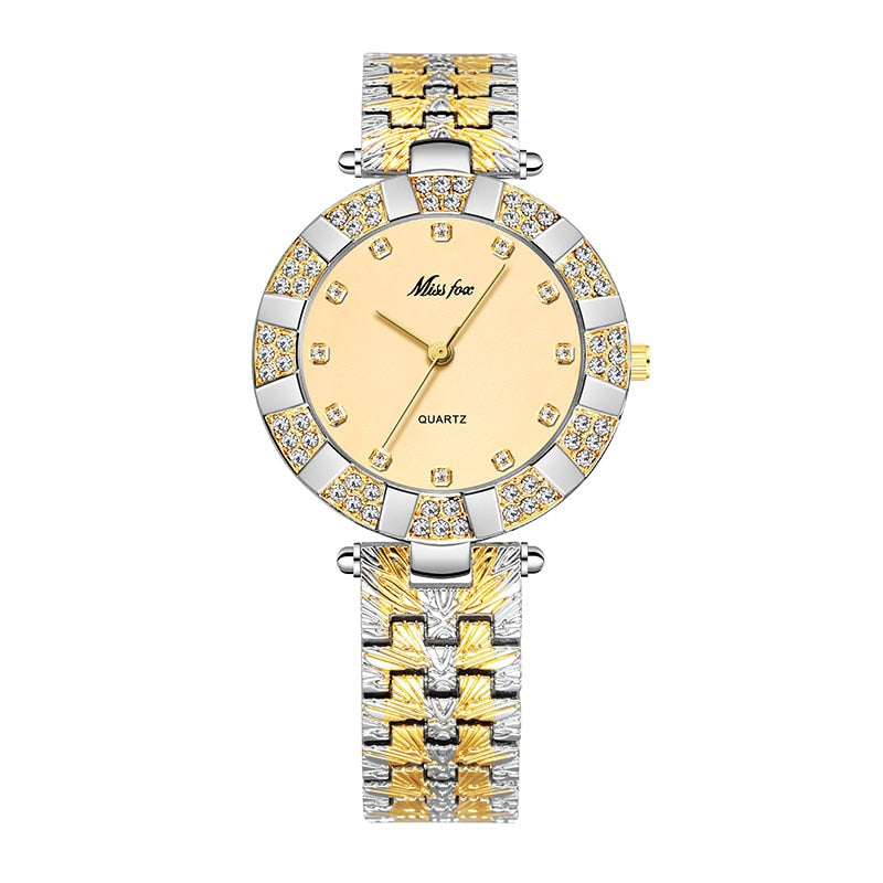 MISSFOX Women Watches Luxury Brand Fashion Casual Ladies Watch Women Quartz Diamond Geneva Lady Bracelet Wrist Watches For Women