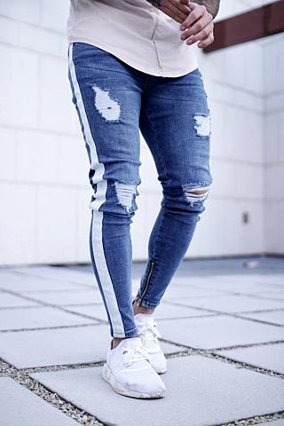 Jeans for Men Long Men's Fashion Spring Hole Ripped Jeans Slim Thin Skinny Pencil Pants Hiphop Trousers Clothes Clothing