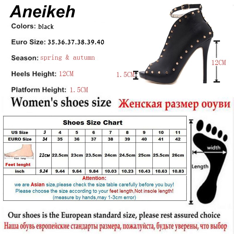 NEW Autumn Women Shoes 2021 Peep Toe Pumps High Heels Women's Shoes Ankle Boots Rivets Buckle Motorcycle Women's Pumps Aneikeh