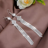 Hesiod Silver Color Women Earrings Full Crystal Long Tassel Leaf Star Pendant Earrings for Wedding Romantic Christmas Gifts