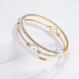 Crystal Pearl Bracelet Ladies Rhinestone Multi-layer Adjustable Bangles Cuffs Gold Silver Plated Charm Bracelets Jewelry Gift