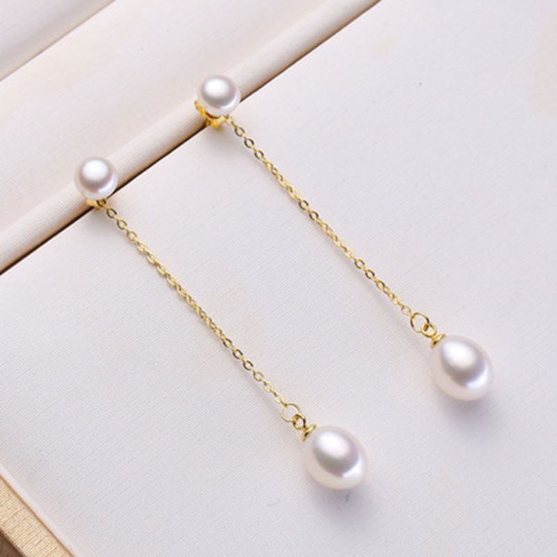 ASHIQI 925 sterling silver drop Earrings Natural Freshwater double Pearl Earrings Fine jewelry for Women gift