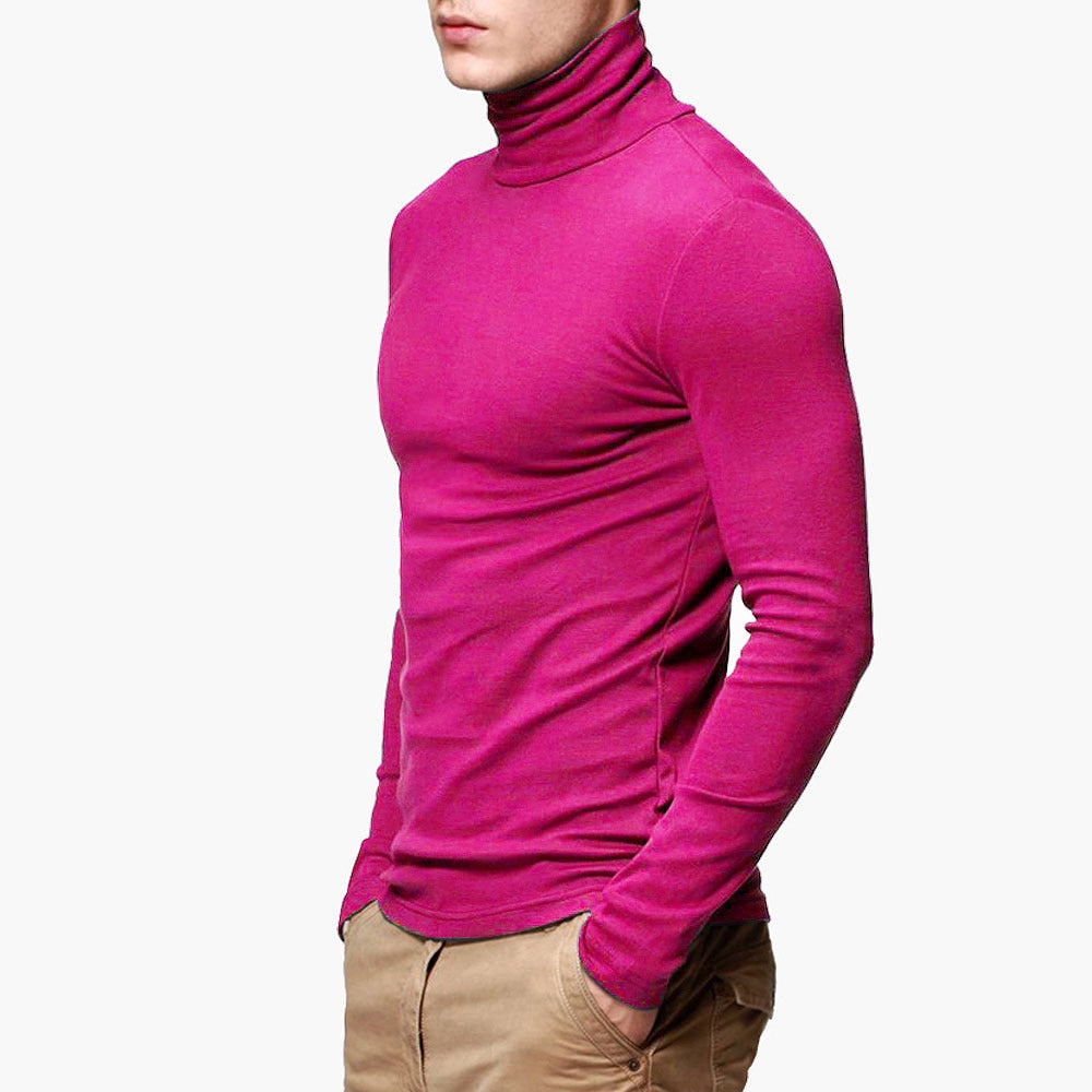 2021 New Men Fashion T Shirt Tees Slim Tops Male Stretch T-shirt Turtleneck Long Sleeve Tee Shirts High Collar Men's Cotton Tees