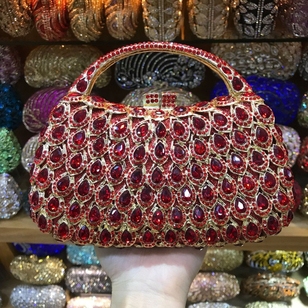 Wholesale Crystals 10 Colors Red Clutch Purse Messenger Bags Clutches Women Bridal Evening Clutch Bag Wedding Party Handbags