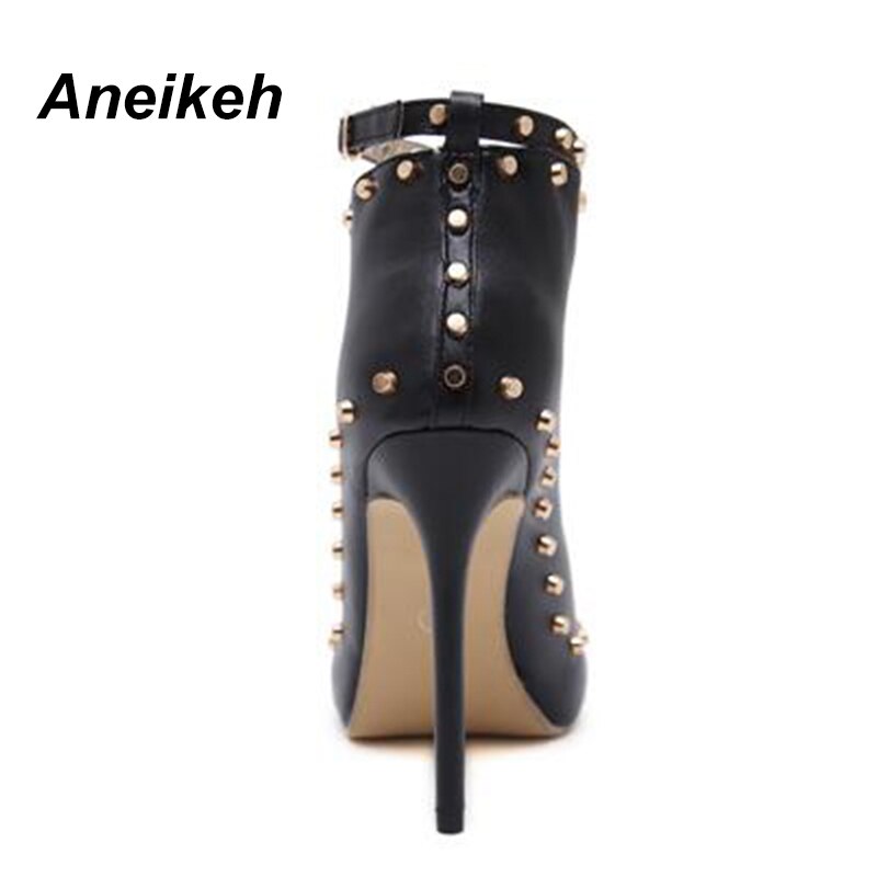 NEW Autumn Women Shoes 2021 Peep Toe Pumps High Heels Women's Shoes Ankle Boots Rivets Buckle Motorcycle Women's Pumps Aneikeh