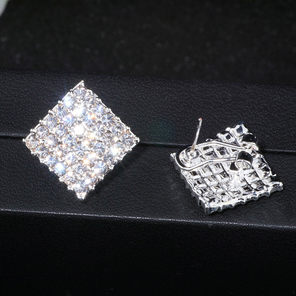 2018 New Wedding Jewelry Design Silver Color Simple Square Crystal Earrings Fashion Women Statement Stud Earrings Jewelry WX067