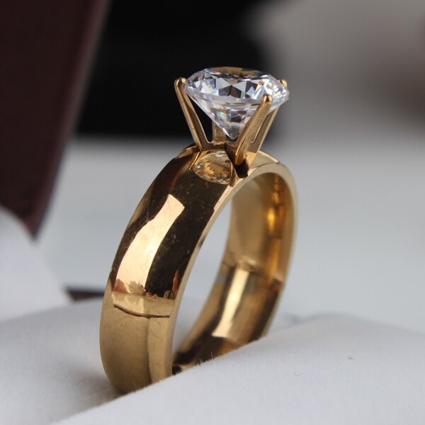 6mm Light Zircon CZ gold color 316L Stainless Steel finger rings men women jewelry wholesale lots