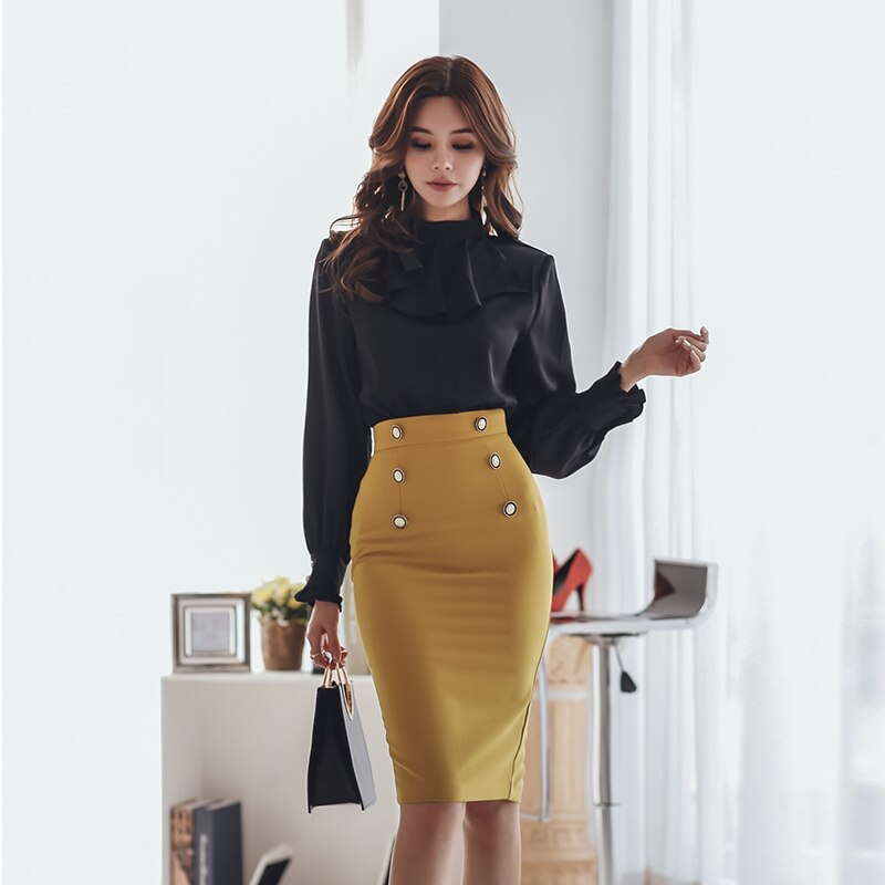 BGTEEVER Office Ladies O-neck Patchwork Women Dress Elegant Ruffles Hip Package Female Dress 2021 Spring Workwear Women Vestidos