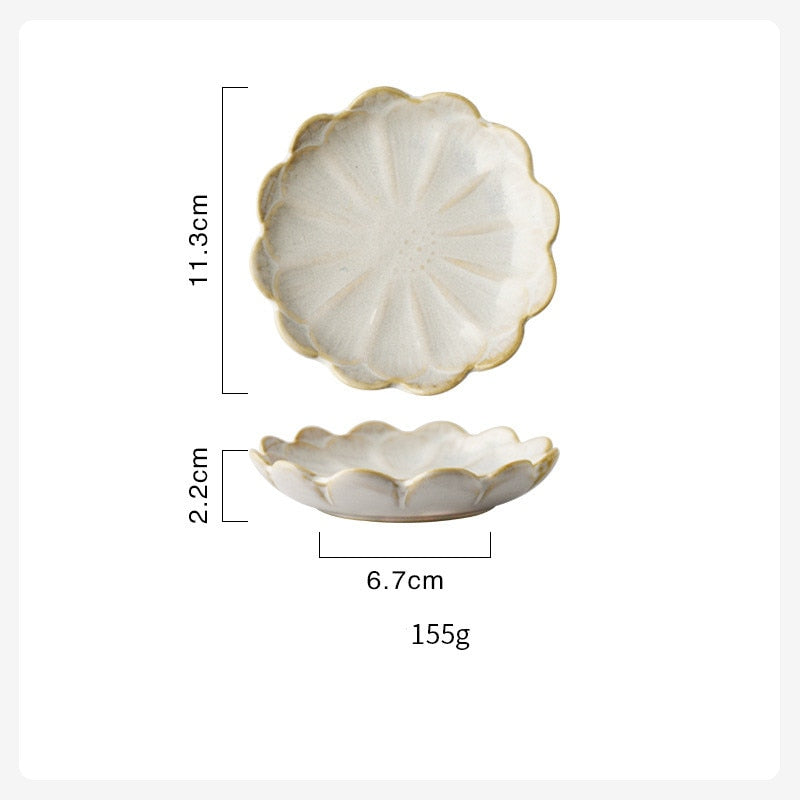 Beautiful Retro Lotus Ceramic Plate Porcelain Kiln Glazed Flower Dinner Plate Sauce Nuts Fruit Tray Party Snack Dishes Plate