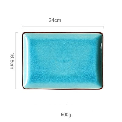 Ice Cracking Glaze Ceramic Tableware Household Dishes Rice Bowls Steamed Fish Dishes Porcelain Blue Dinner Plates