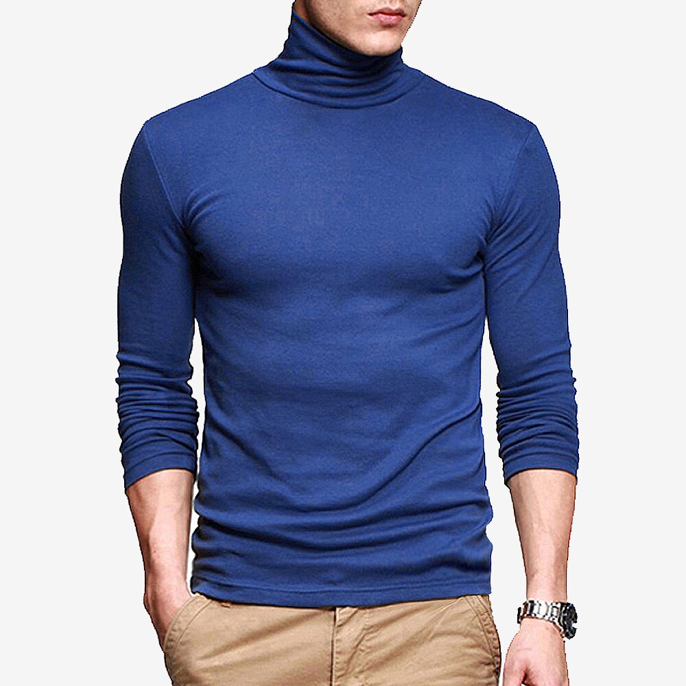 2021 New Men Fashion T Shirt Tees Slim Tops Male Stretch T-shirt Turtleneck Long Sleeve Tee Shirts High Collar Men's Cotton Tees