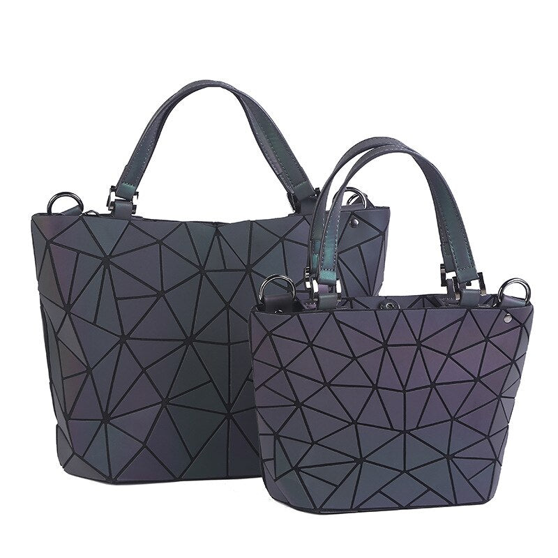 Luminous Bag Women's Geometry Lattic Totes  Quilted Shoulder Bags Hologram Laser Plain Folding Handbags  Free Shipping