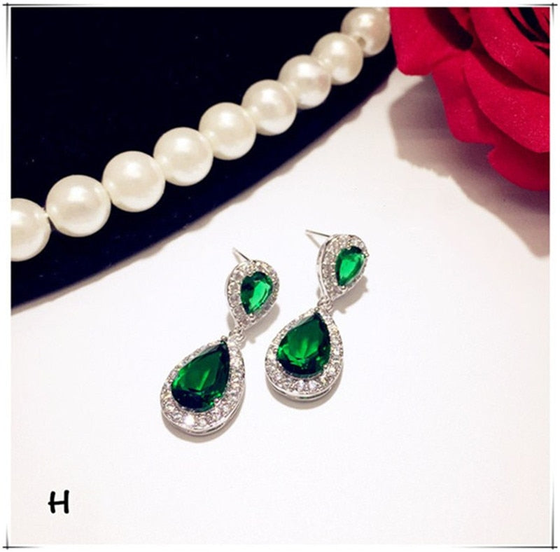 925 Sterling Drop Earrings For Women Artificial Emerald Vintage Fine Jewelry Cubic Zirconia Green Stone Luxury Eardrop Brincos