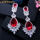 CWWZircons Beautiful Queen Fancy Red Cubic Zirconia Long Bridal Wedding Big Drop Marquise Earrings Brides Jewelry