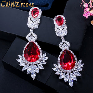 CWWZircons Beautiful Queen Fancy Red Cubic Zirconia Long Bridal Wedding Big Drop Marquise Earrings Brides Jewelry
