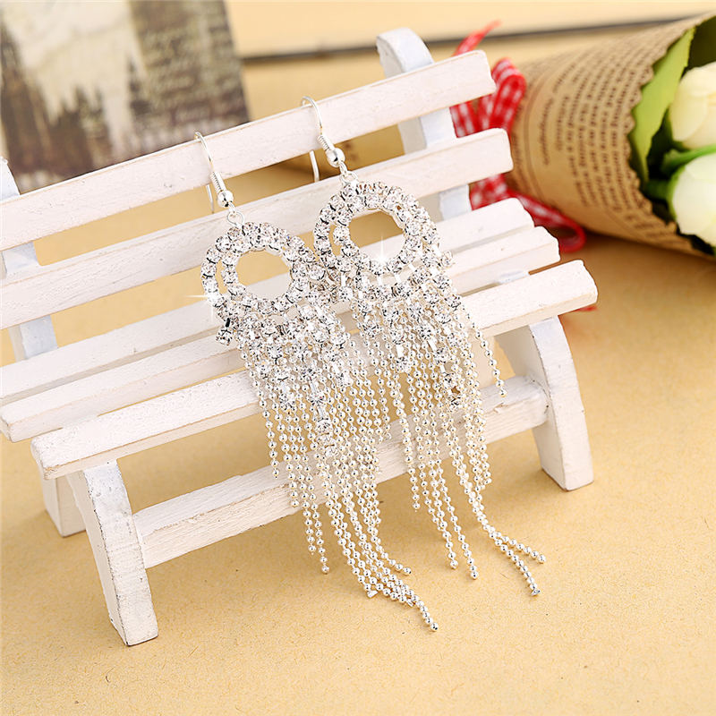 Hesiod Silver Color Women Earrings Full Crystal Long Tassel Leaf Star Pendant Earrings for Wedding Romantic Christmas Gifts