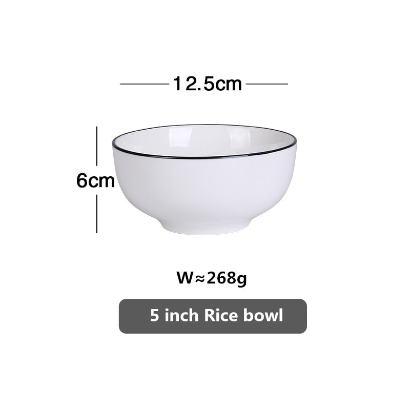 White Dinner Plate Set Ceramic Kitchen Plate Tableware Set Food Dishes Rice Salad Noodles Bowl Soup Kitchen Cook Tool 1pc