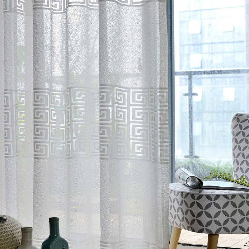 White Geometric Window Tulle Curtains for Living Room Modern Voile Sheer Curtains for Bedroom Blinds Liner Kitchen Single Panel