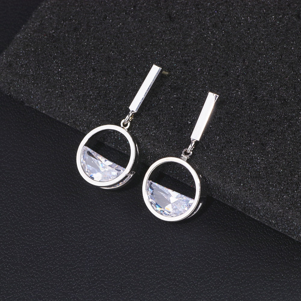 Fashion Shining Geometric Drop Earrings female Luxury Round Zircon Earrings For Women Party Jewelry Gifts WX162