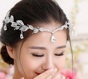 Vintage Crystal Bridal Hair Accessory Wedding Rhinestone Waterdrop Leaf Tiara Crown Headband Frontlet Bridesmaid Hair Jewelry