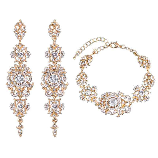 Minmin 2019 New Chandelier Shape Bridal Crystal Jewelry Sets for Women Earrings and Bracelet Sets Wedding Accessory EH162+SL037