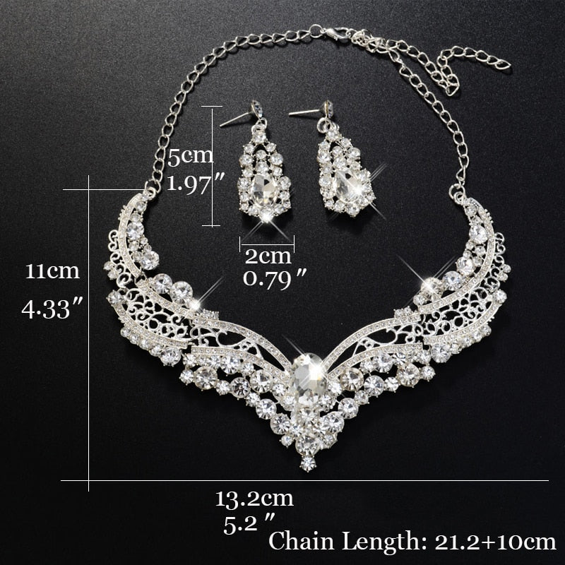 Gorgeous Fashion Choker Necklace for Women Earrings White Crystal Wedding Jewelery Nigerian Bridal Jewelry Sets Collar