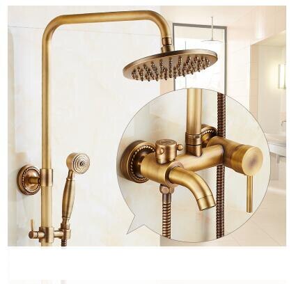 Wall Mounted Bathroom Rain Shower Set Antique Bronze Rainfall Shower with Hand Shower Brass Rain Shower Faucet Sets EL4003