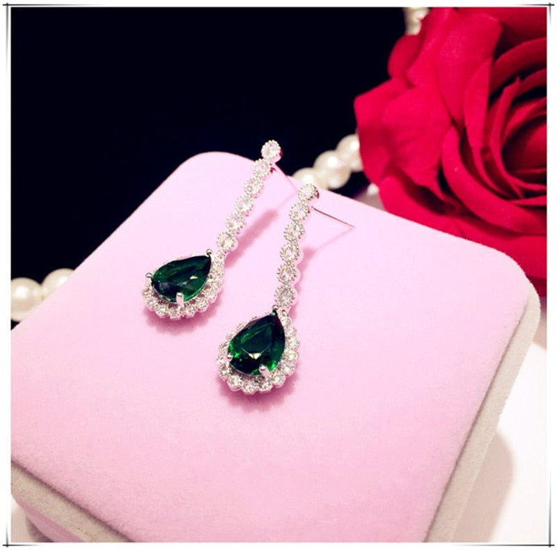 925 Sterling Drop Earrings For Women Artificial Emerald Vintage Fine Jewelry Cubic Zirconia Green Stone Luxury Eardrop Brincos